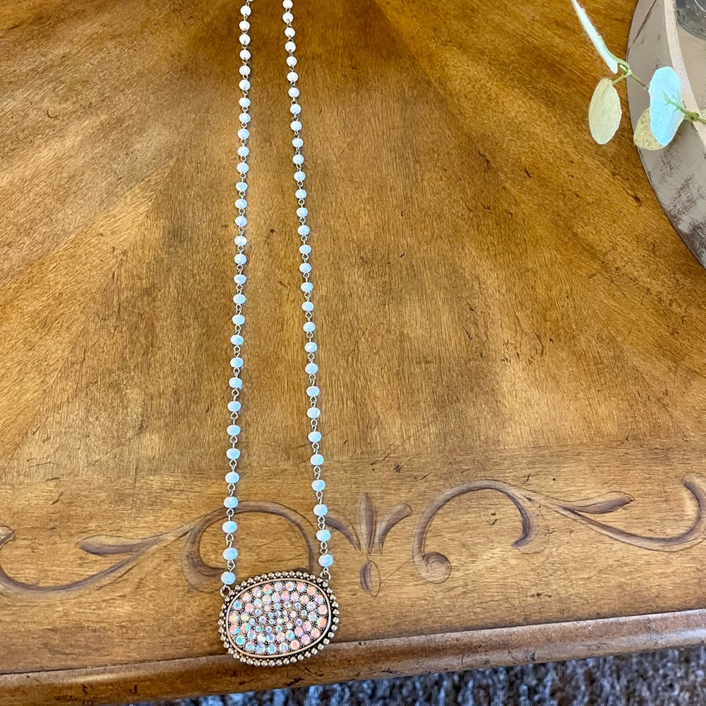 Pink Panache long white necklace